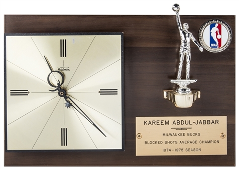 1974-75 Milwaukee Bucks Blocked Shots Average Champion Clock Award Presented To Kareem Abdul-Jabbar (Abdul-Jabbar LOA)